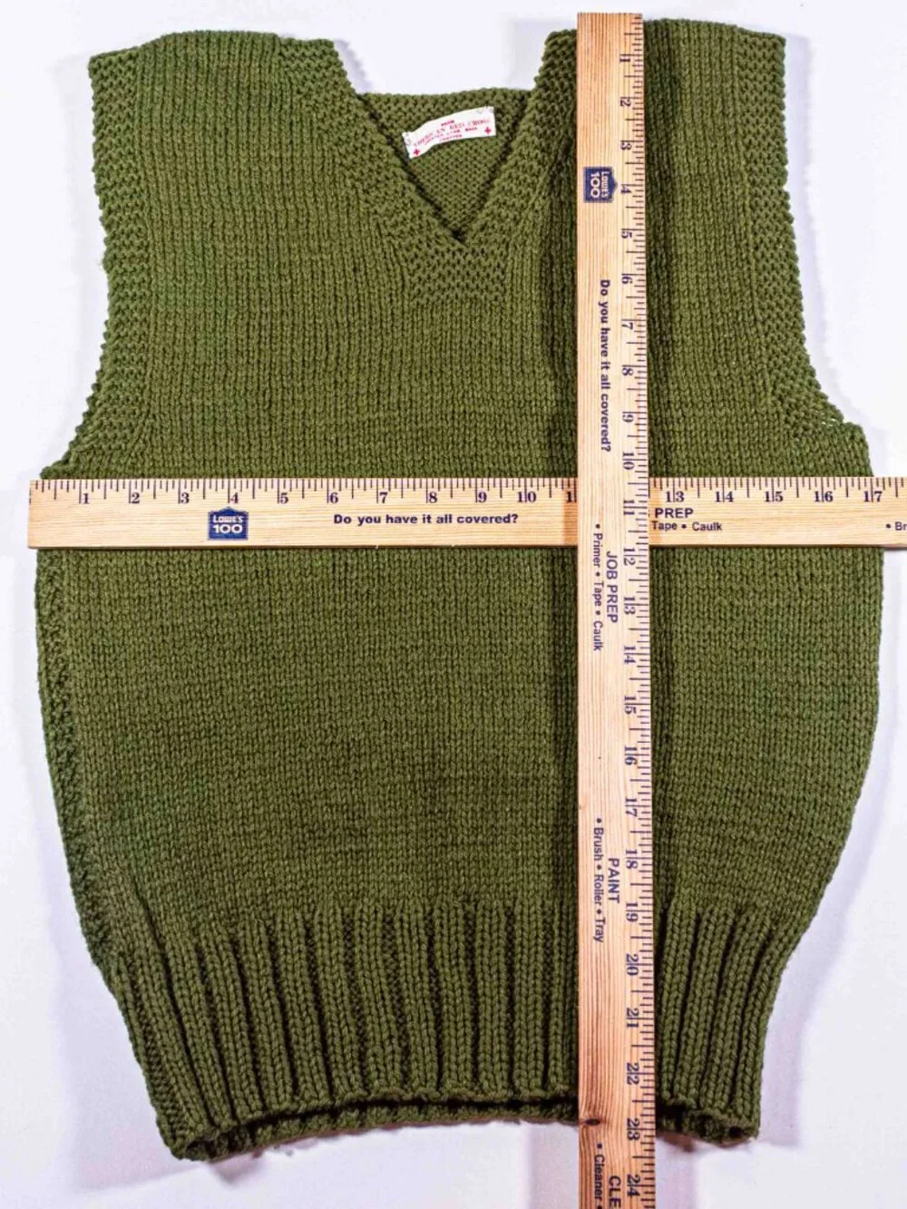 Vintage WWII American Red Cross Wool Sweater Vest Knit Olive Drab US Army